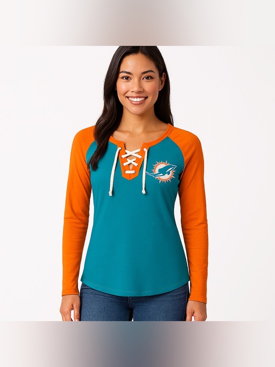 NFL Tops - NWT [NFL] Miami Dolphins Lace-Up Long Sleeved T-Shirts, Multiple Women's Sz S-XL